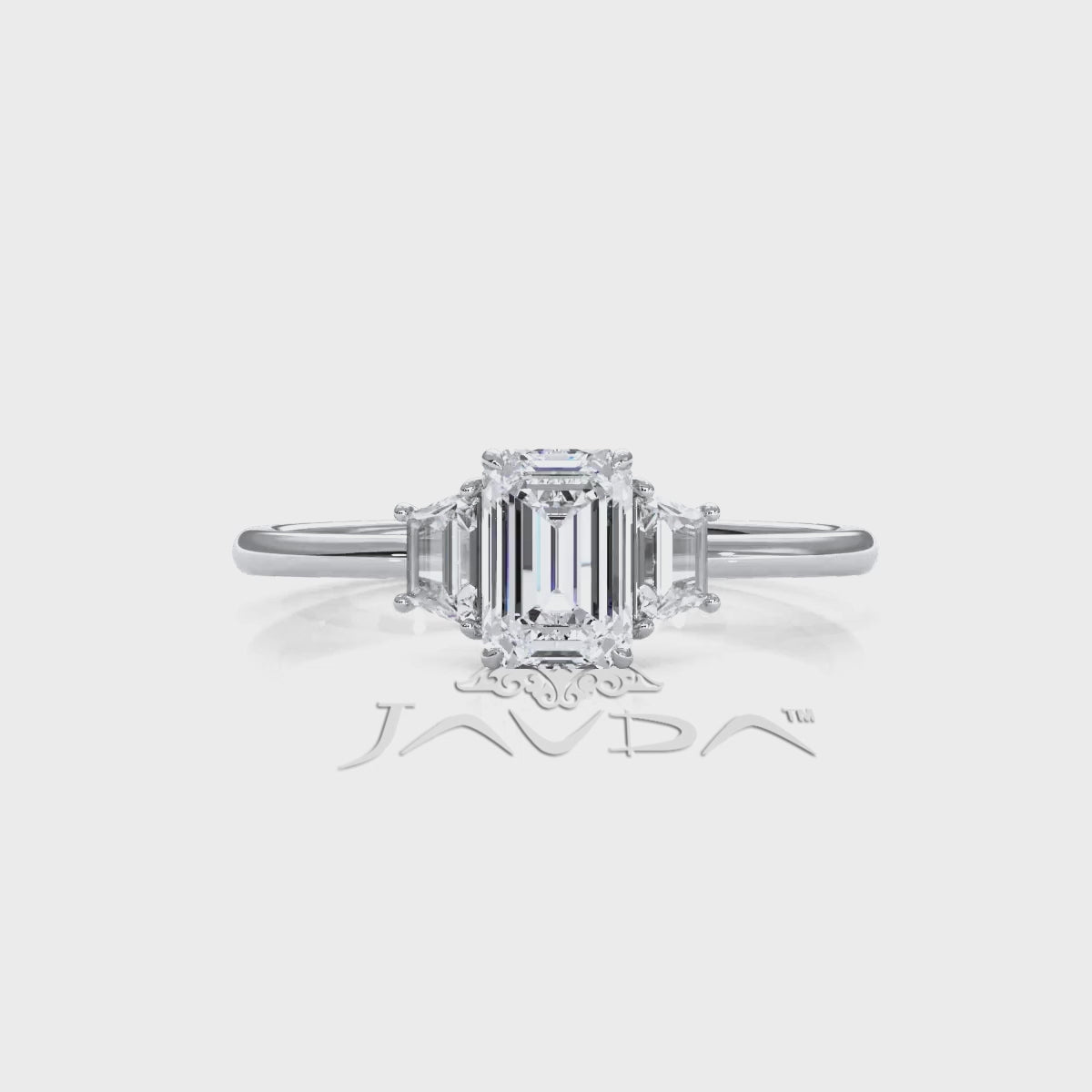 3 Stone Emerald Lab Grown Diamond Engagement Ring 0.84 Ctw.